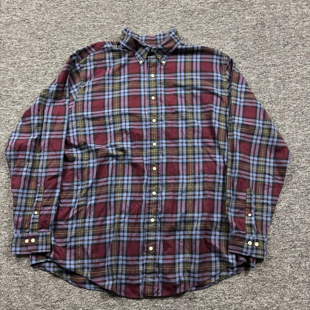 Brooks Brothers Preppy Plaid Button Down Shirt Burgundy Blue Mens 2XLT